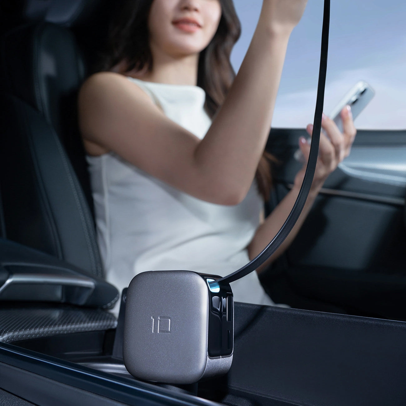 Autolaturi USB-C-kaapelilla Cuktech CC903P Näyttö, 100W, 5A, 1 x USB-A - 1 x USB-C, Harmaa