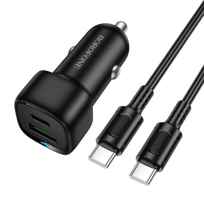 Autoilmaisin USB-C-kaapelilla Borofone BZ34B Cloud, 20W, 3A, 1 x USB-A - 1 x USB-C, Musta