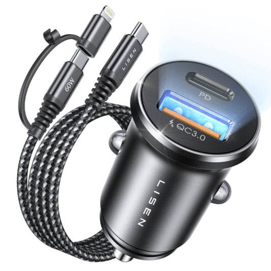 Autojen laturi USB-C / Lightning Lisen, 48W, 3A, 1 x USB-A - 1 x USB-C, Musta YL0223080035