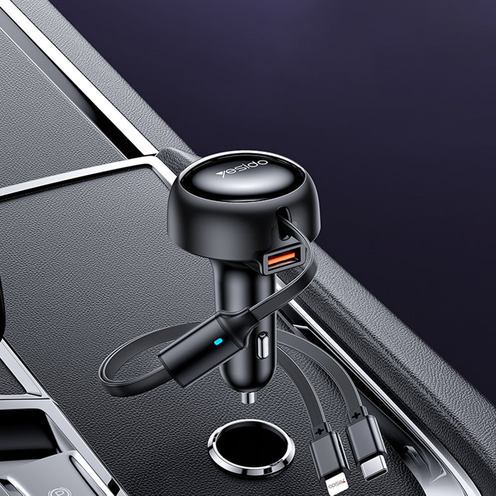 Autolaturi USB-C / Lightning Yesido Y61, 53W, 3A, 1 x USB-A, Musta