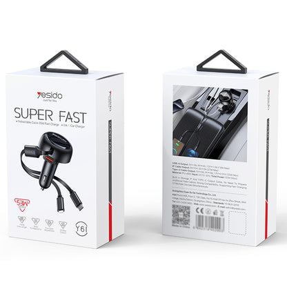 Autolaturi USB-C / Lightning Yesido Y61, 53W, 3A, 1 x USB-A, Musta