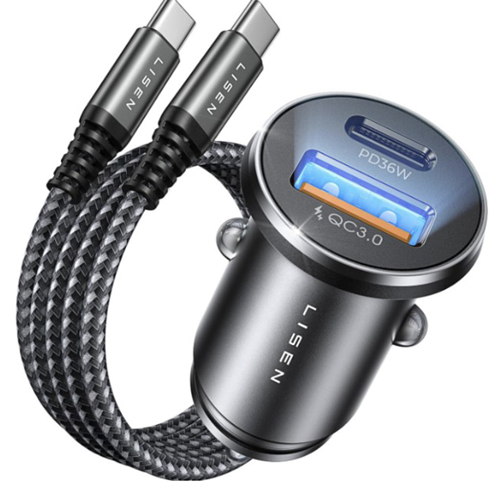 Autolaturi USB-C-kaapelilla Lisen, 51W, 3A, 1 x USB-A - 1 x USB-C, Tummansininen YL0223080047