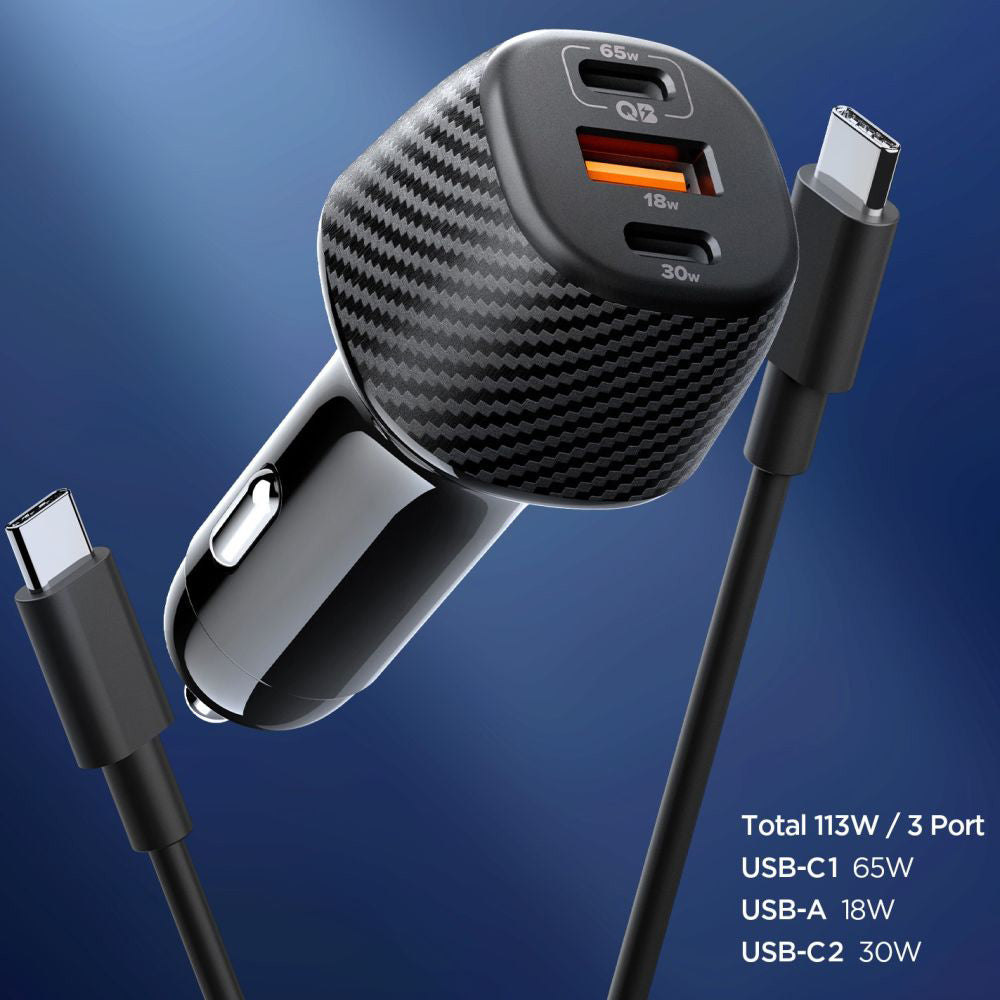 Auto USB-C -laturi Spigen EV1133, 113W, 3.25A, 1 x USB-A - 2 x USB-C, Musta