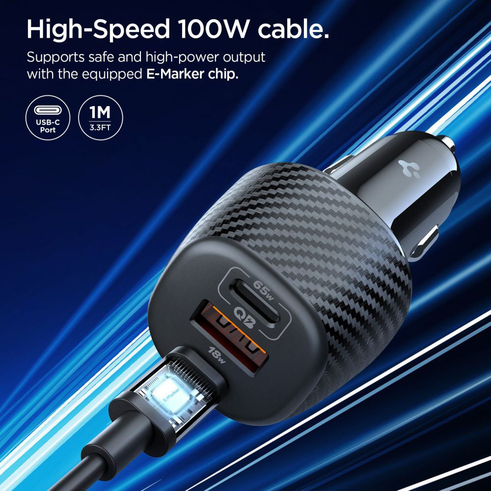Auto USB-C -laturi Spigen EV1133, 113W, 3.25A, 1 x USB-A - 2 x USB-C, Musta