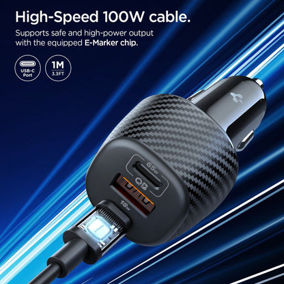 Auto USB-C -laturi Spigen EV1133, 113W, 3.25A, 1 x USB-A - 2 x USB-C, Musta