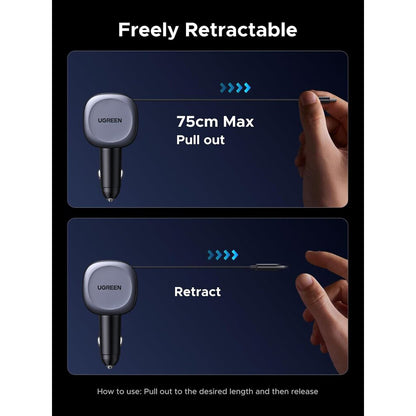 Autolaturi USB-C-kaapelilla UGREEN EC601, 75W, 3A, 1 x USB-A - 1 x USB-C, Harmaa