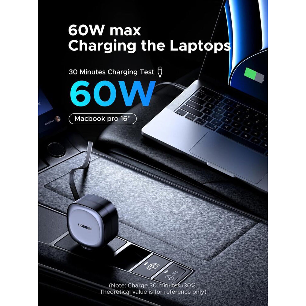 Autolaturi USB-C-kaapelilla UGREEN EC601, 75W, 3A, 1 x USB-A - 1 x USB-C, Harmaa