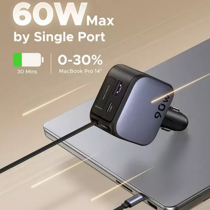 Autolaturi USB-C-kaapelilla UGREEN EC603, 90W, 3A, 1 x USB-A - 1 x USB-C, Harmaa