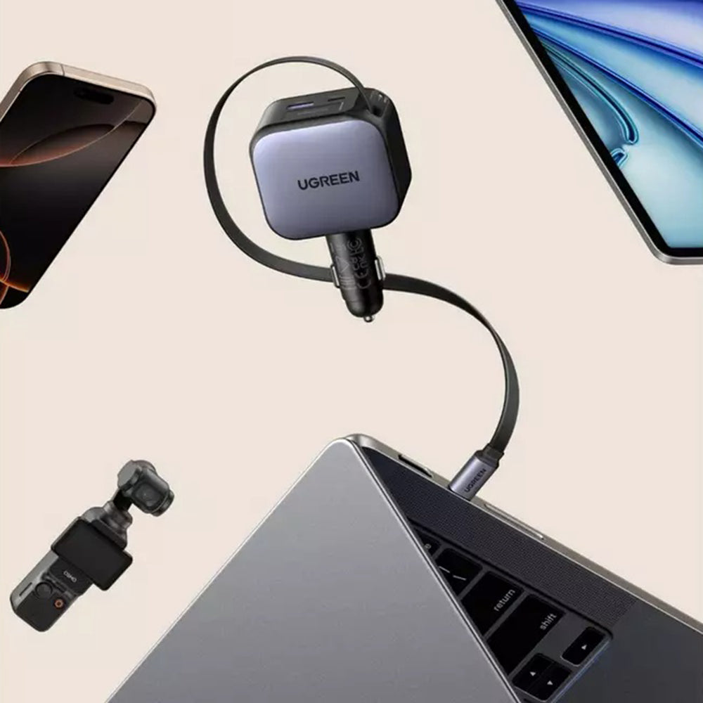 Autolaturi USB-C-kaapelilla UGREEN EC603, 90W, 3A, 1 x USB-A - 1 x USB-C, Harmaa