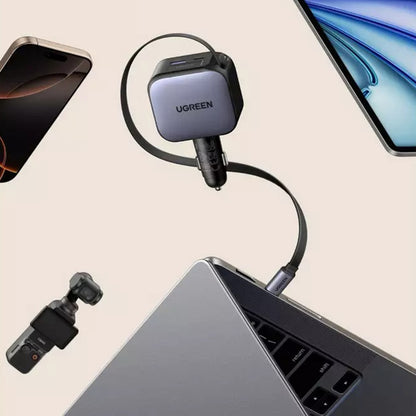 Autolaturi USB-C-kaapelilla UGREEN EC603, 90W, 3A, 1 x USB-A - 1 x USB-C, Harmaa