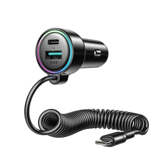 Autolaturi USB-C-kaapelilla Joyroom JR-CL07, 90W, 3A, 1 x USB-A - 1 x USB-C, Musta