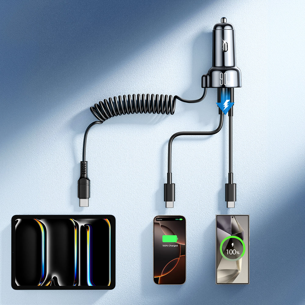 Autolaturi USB-C-kaapelilla Joyroom JR-CL07, 90W, 3A, 1 x USB-A - 1 x USB-C, Musta