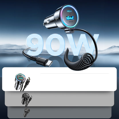 Autolaturi USB-C-kaapelilla Joyroom JR-CL07, 90W, 3A, 1 x USB-A - 1 x USB-C, Musta