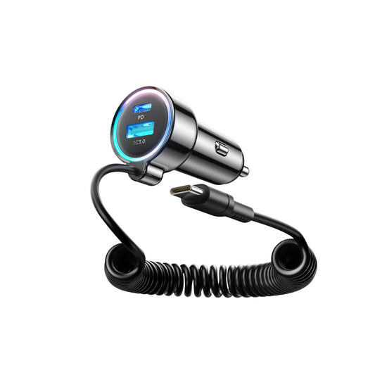 Autolaturi USB-C-kaapelilla Joyroom JR-CL07, 90W, 3A, 1 x USB-A - 1 x USB-C, Musta