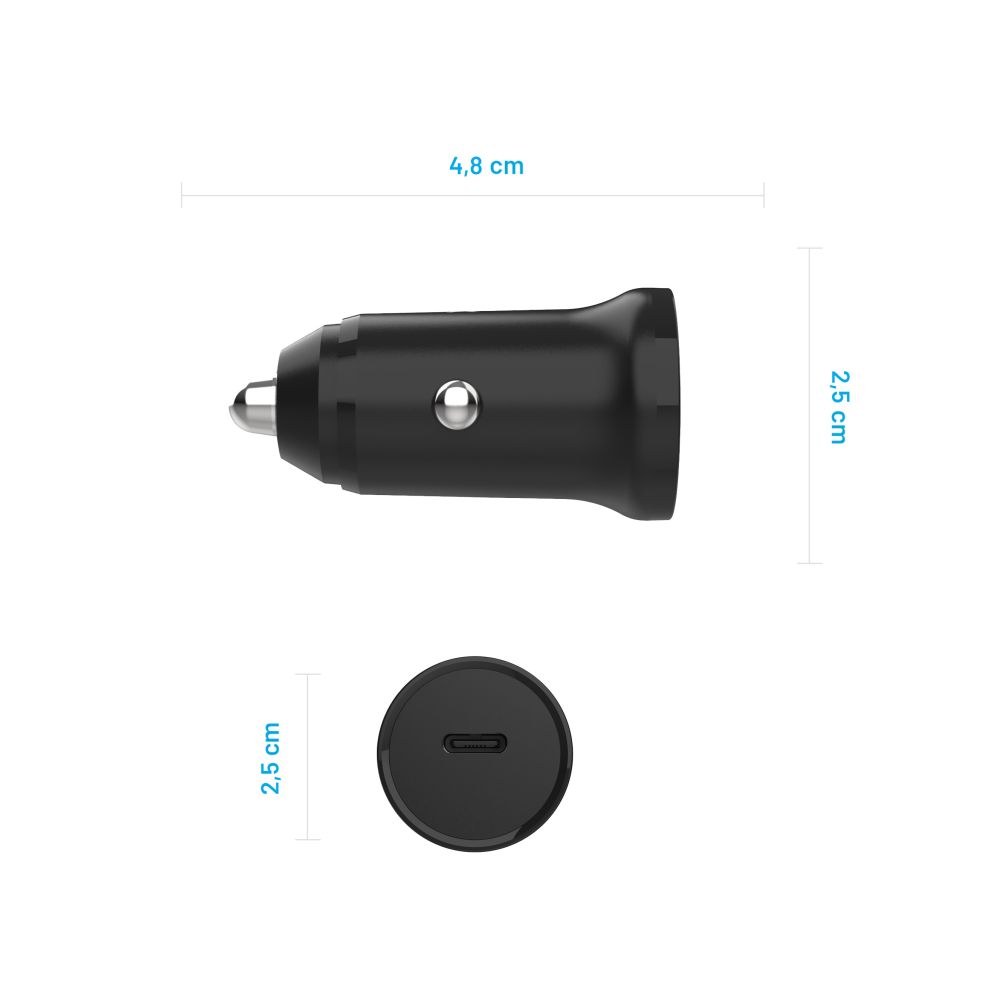 Auto Fixed -laturi, 20W, 3A, 1 x USB-C, Musta