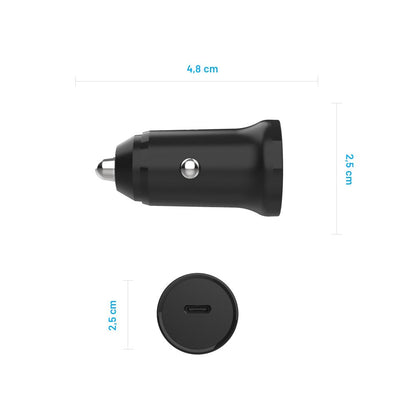 Auto Fixed -laturi, 20W, 3A, 1 x USB-C, Musta