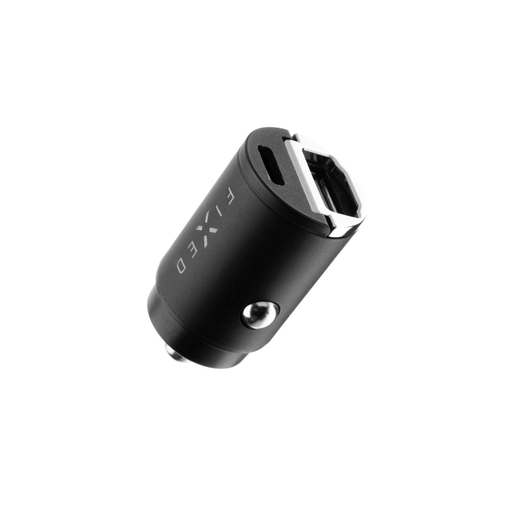 Auto Fixed -laturi, 30W, 3A, 1 x USB-A - 1 x USB-C, Musta