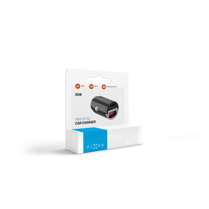 Auto Fixed -laturi, 30W, 3A, 1 x USB-A - 1 x USB-C, Musta