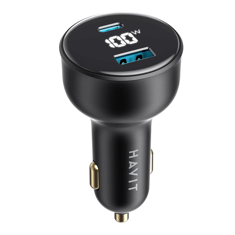 HAVIT CC100W Display Autolaturi, 100W, 5A, 1 x USB-A - 1 x USB-C, Musta