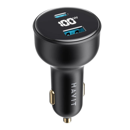 HAVIT CC100W Display Autolaturi, 100W, 5A, 1 x USB-A - 1 x USB-C, Musta
