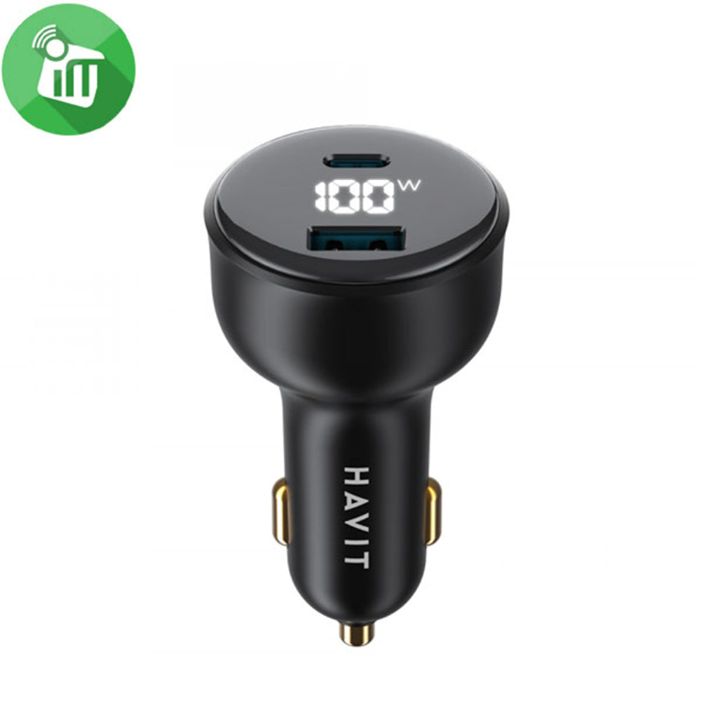 HAVIT CC100W Display Autolaturi, 100W, 5A, 1 x USB-A - 1 x USB-C, Musta