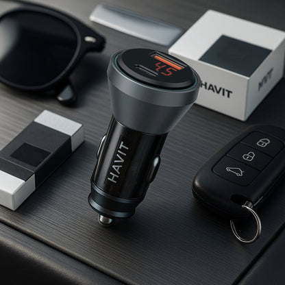 HAVIT CC2017 Car Charger, 45W, 3A, 1 x USB-A - 1 x USB-C, Black Blue