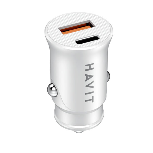 HAVIT CC2022 Autolaturi, 20W, 3A, 1 x USB-A - 1 x USB-C, Valkoinen