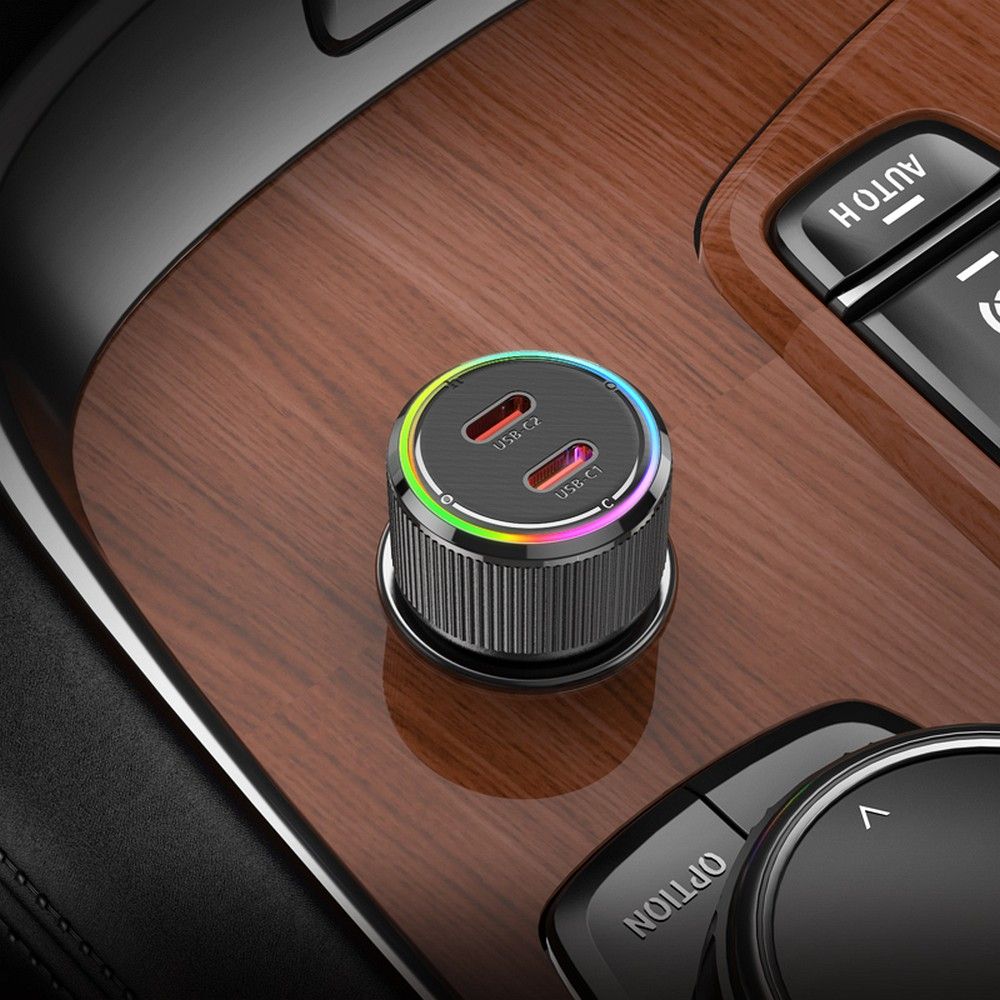 Autolaturi HOCO NZ14B, 50W, 3A, 2 x USB-C, Musta