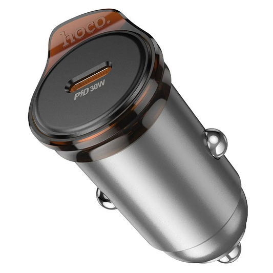 Autojen laturi HOCO NZ16, 30W, 3A, 1 x USB-C, Harmaa