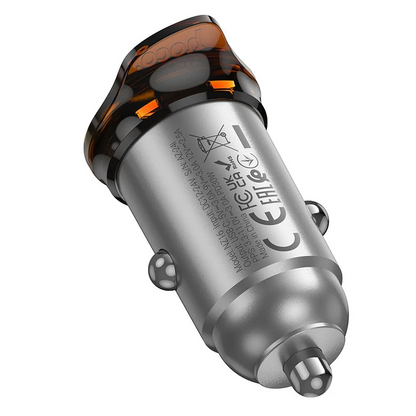 Autojen laturi HOCO NZ16, 30W, 3A, 1 x USB-C, Harmaa