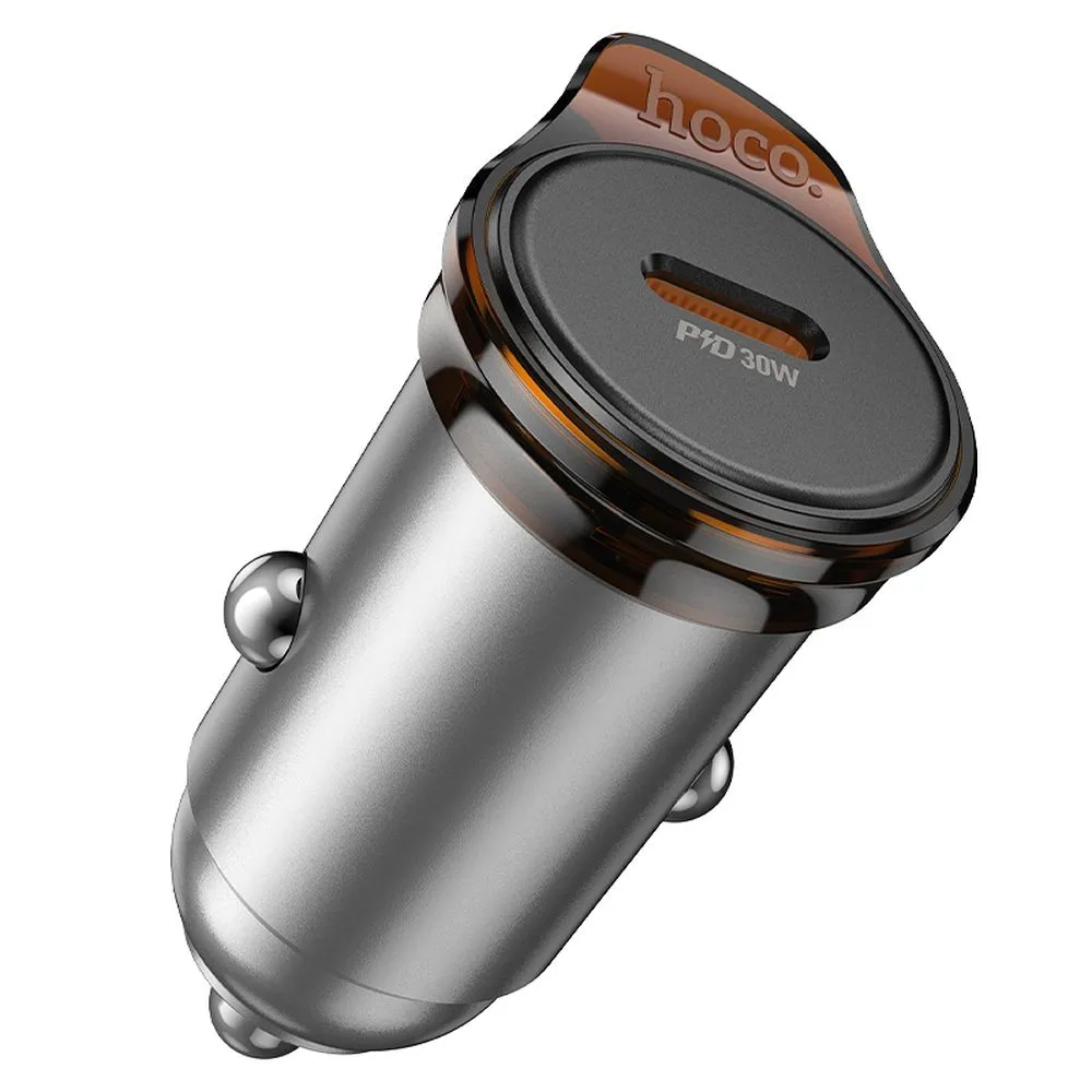 Autojen laturi HOCO NZ16, 30W, 3A, 1 x USB-C, Harmaa
