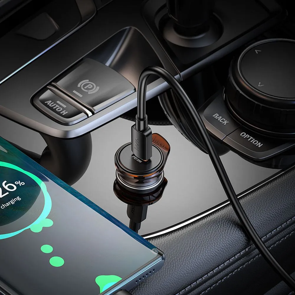 Autojen laturi HOCO NZ16, 30W, 3A, 1 x USB-C, Harmaa
