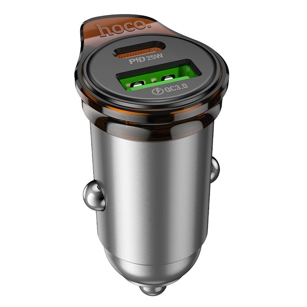 Autolaturi HOCO NZ16A, 43W, 3A, 1 x USB-A - 1 x USB-C, Harmaa