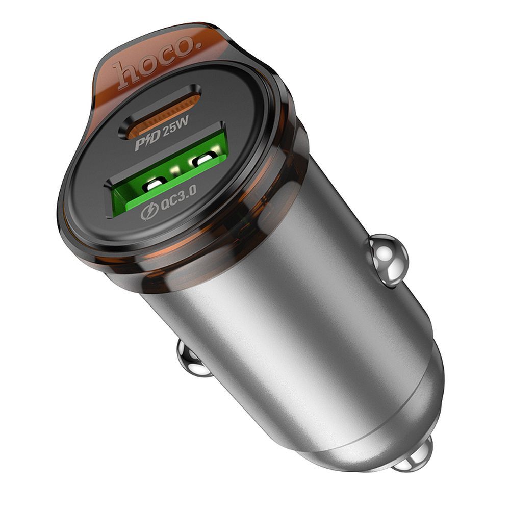 Autolaturi HOCO NZ16A, 43W, 3A, 1 x USB-A - 1 x USB-C, Harmaa