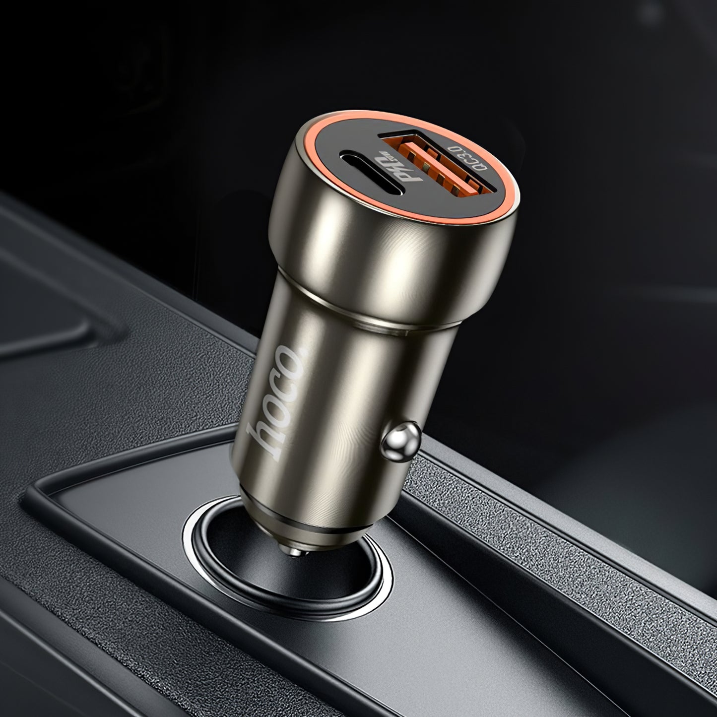Autolaturi HOCO Z46A, 20W, 3A, 1 x USB-A - 1 x USB-C, harmaa 
