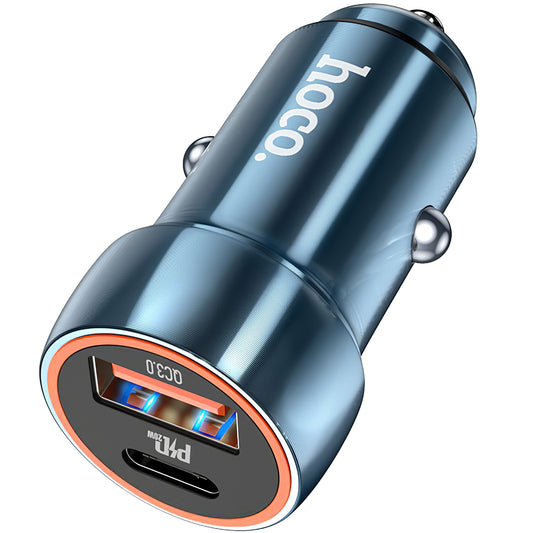Autolaturi HOCO Z46A, 20W, 3A, 1 x USB-A - 1 x USB-C, Sininen