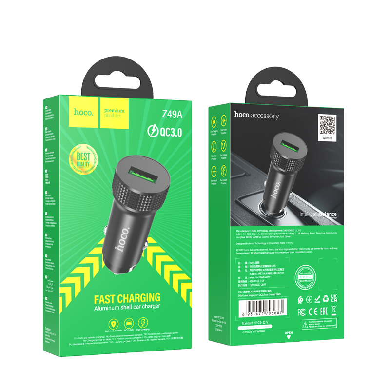 Autolaturi HOCO Z49A, 18W, 3A, 1 x USB-A, Musta