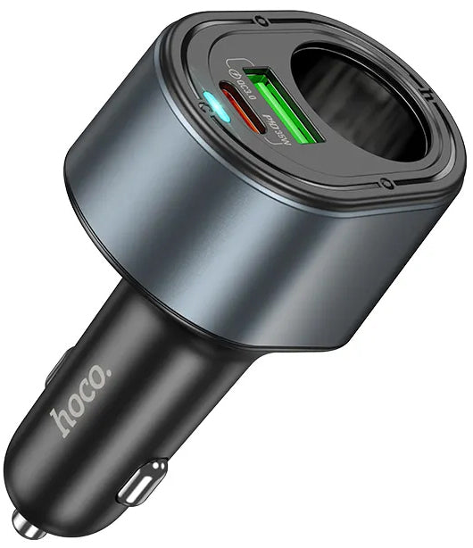 Autojen laturi HOCO Z56, 35W, 3A, 1 x USB-A - 1 x USB-C - 1 x Tupakansytyttimen jatke, Musta