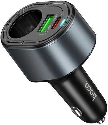 Autojen laturi HOCO Z56, 35W, 3A, 1 x USB-A - 1 x USB-C - 1 x Tupakansytyttimen jatke, Musta