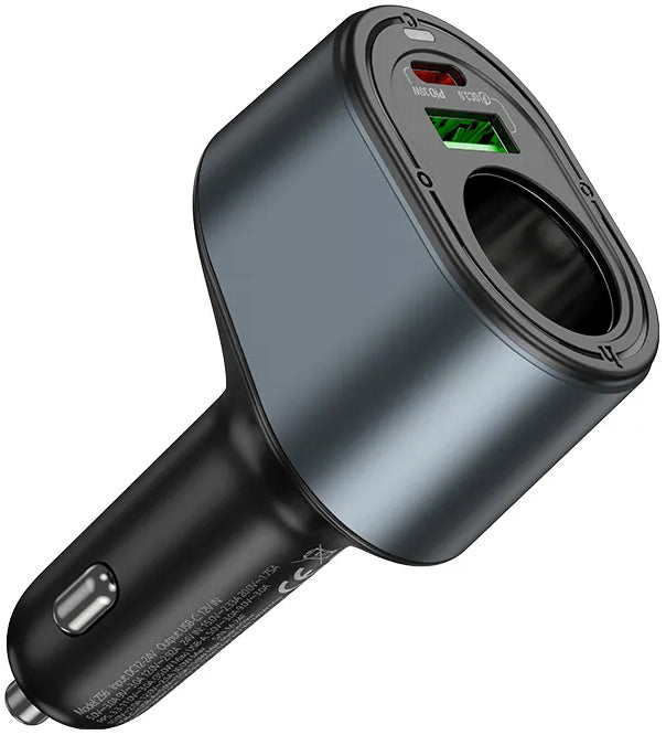 Autojen laturi HOCO Z56, 35W, 3A, 1 x USB-A - 1 x USB-C - 1 x Tupakansytyttimen jatke, Musta