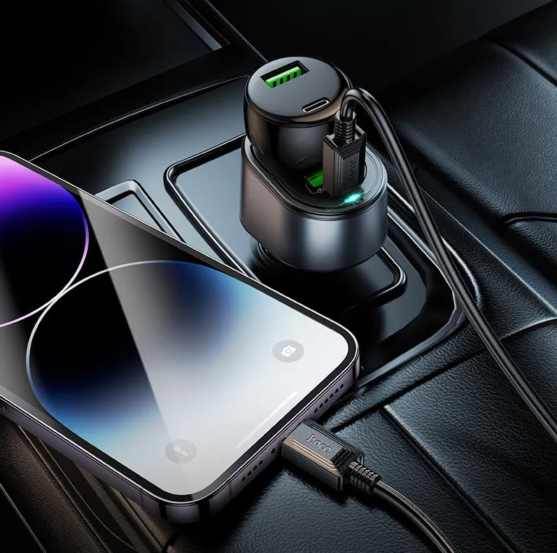 Autojen laturi HOCO Z56, 35W, 3A, 1 x USB-A - 1 x USB-C - 1 x Tupakansytyttimen jatke, Musta