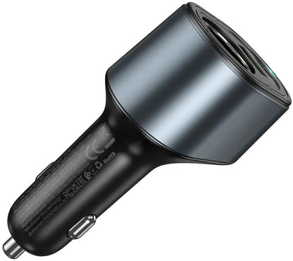 Autojen laturi HOCO Z56, 35W, 3A, 1 x USB-A - 1 x USB-C - 1 x Tupakansytyttimen jatke, Musta