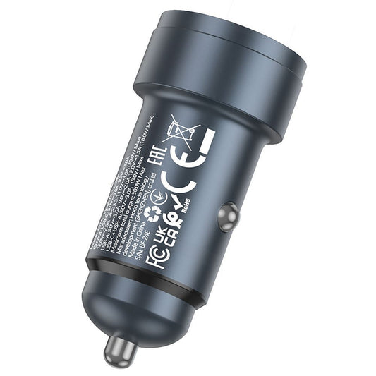 Autojen laturi HOCO Z57A, 30W, 3A, 1 x USB-A - 1 x USB-C, Harmaa