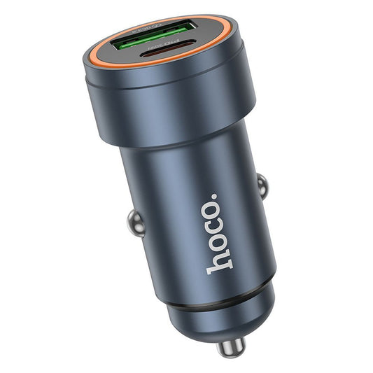 Autojen laturi HOCO Z57A, 30W, 3A, 1 x USB-A - 1 x USB-C, Harmaa