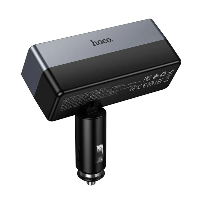 Autolaturi HOCO Z65B, 240W, 1 x USB-A - 1 x USB-C - 2 x Sytytinlaajennus, Musta