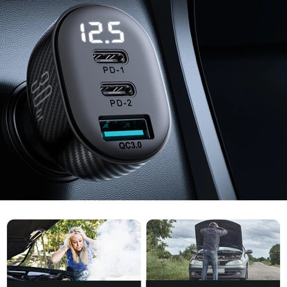 Autolaturi Joyroom JR-CCD04, 30W, 3A, 1 x USB-A - 2 x USB-C, Musta
