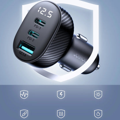 Autolaturi Joyroom JR-CCD04, 30W, 3A, 1 x USB-A - 2 x USB-C, Musta