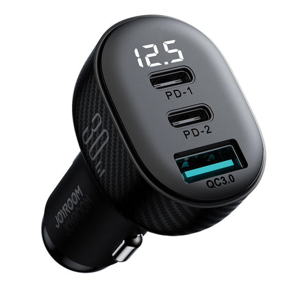 Autolaturi Joyroom JR-CCD04, 30W, 3A, 1 x USB-A - 2 x USB-C, Musta