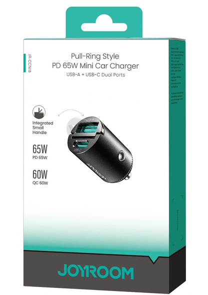 Joyroom JR-CCN18 autolaturi, 65W, 1 x USB-A - 1 x USB-C, Musta