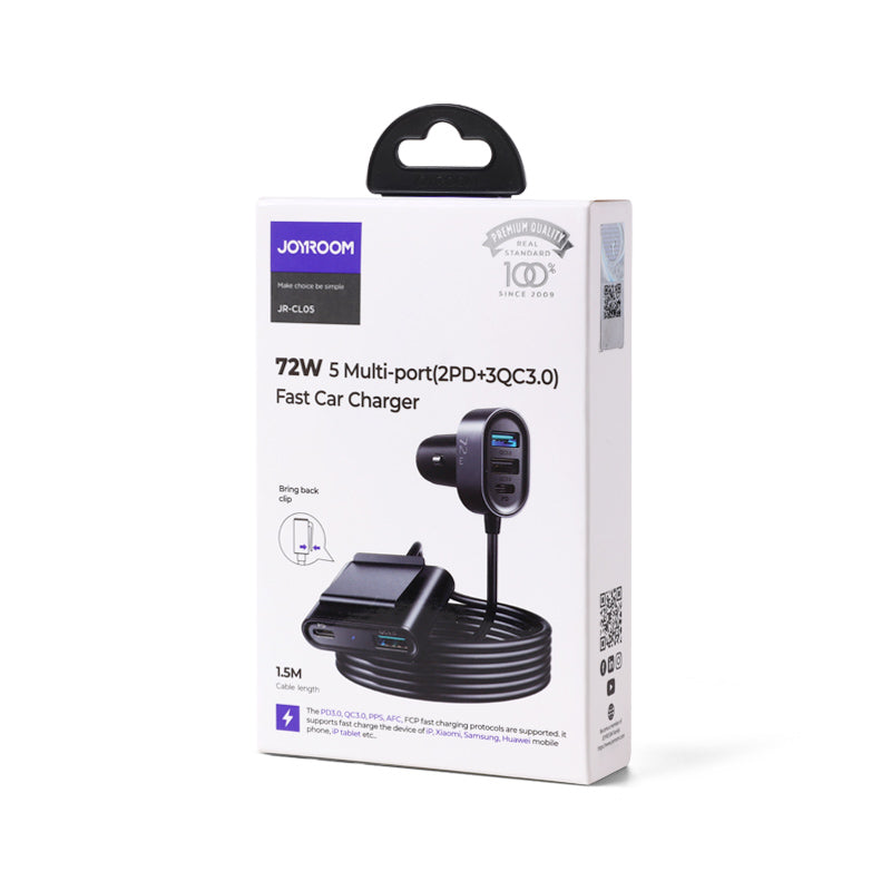 Autojen laturi Joyroom JR-CL05, 72W, 3A, 2 x USB-C - 3 x USB-A, Musta
